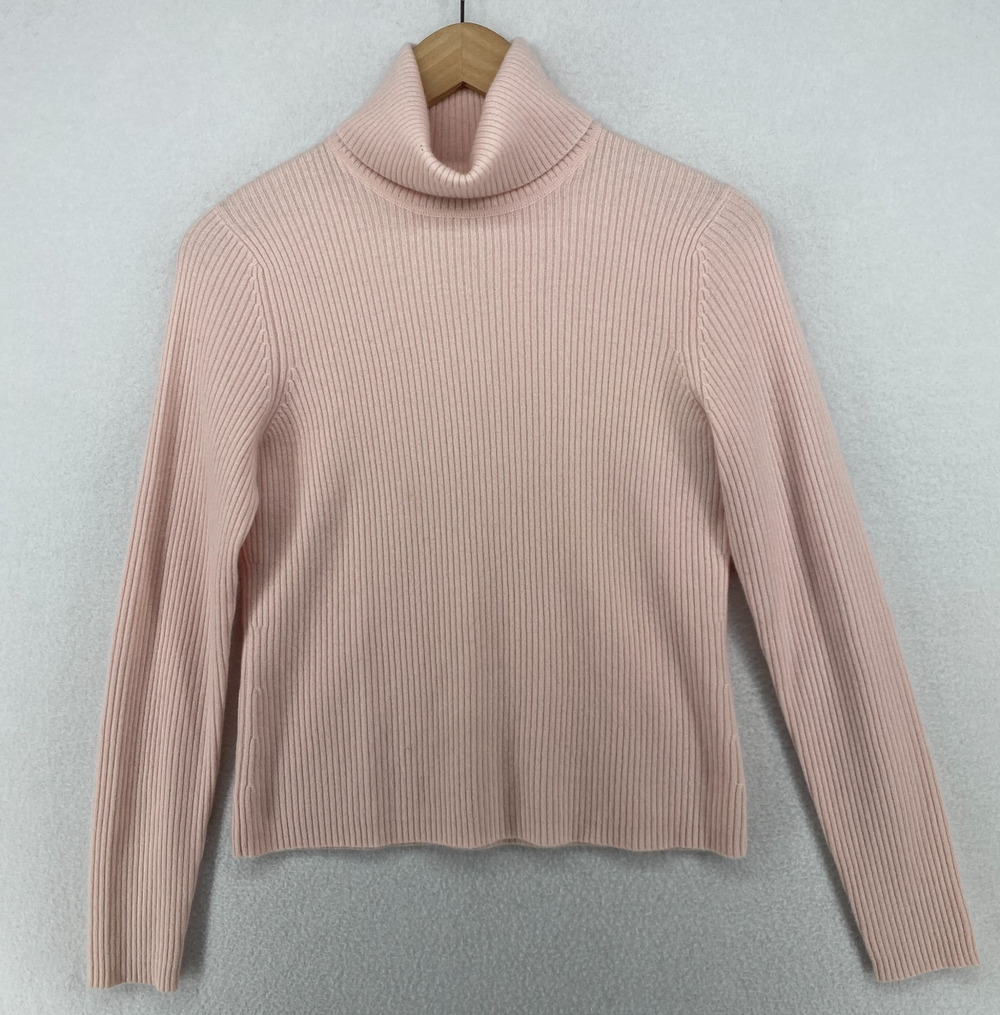 KENAR Sweater M Cashmere Ribbed Turtleneck Long Sleeve Pullover Top Y2K Pink HK